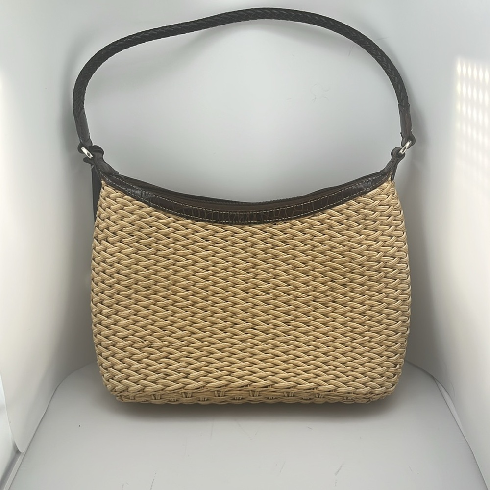 Brighton Leather Woven Exterior Satchel Top Handle Bag with heart charm - Picture 6 of 12